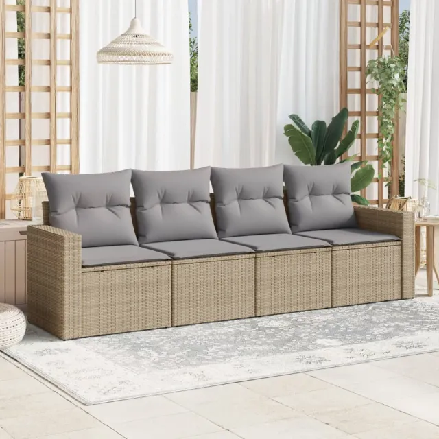 vidaXL 4-delige Loungeset met kussens poly rattan beige, foto 2