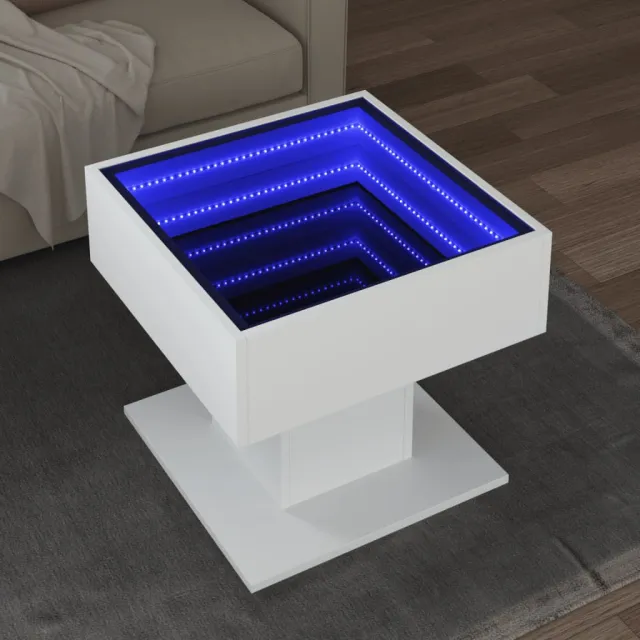 vidaXL Salontafel met LED 50x50x45 cm bewerkt hout wit, foto 2