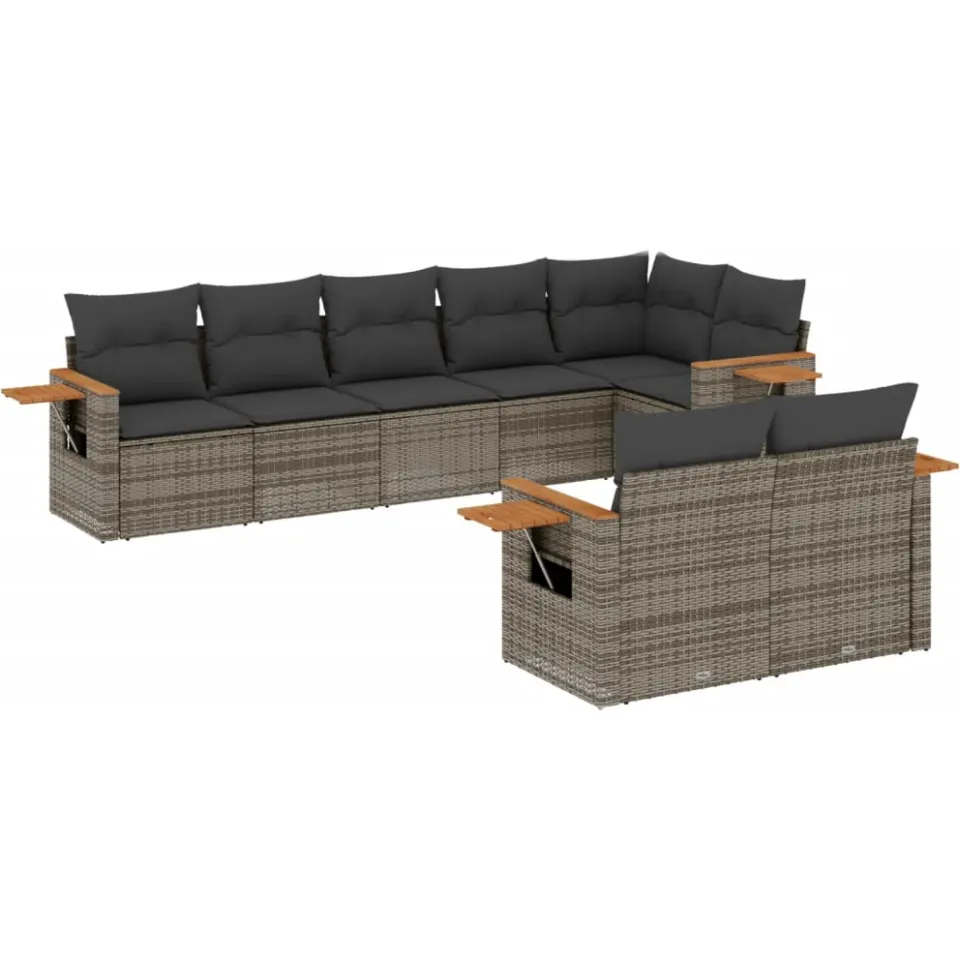 vidaXL 8-delige Loungeset met kussens poly rattan grijs, foto 4