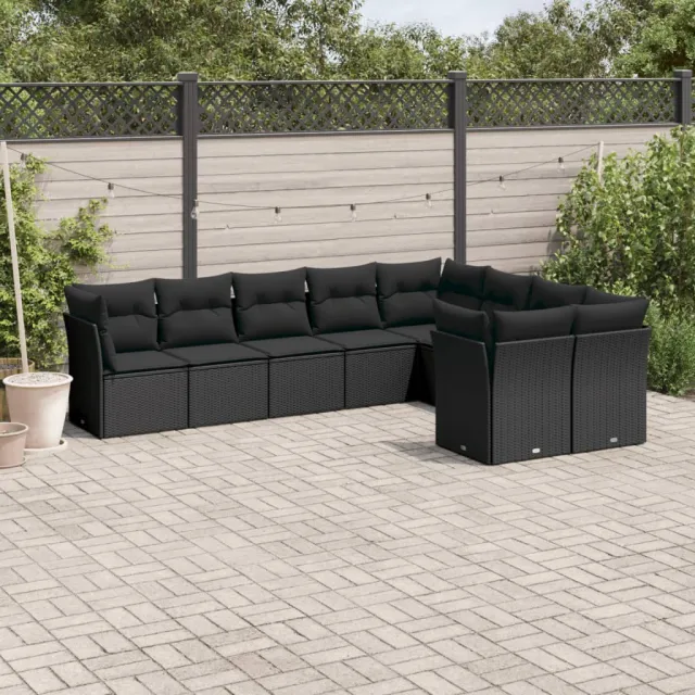 vidaXL 9-delige Loungeset met kussens poly rattan zwart, foto 2