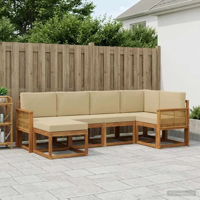 vidaXL Buiten bankenset 6 st 6-zits Natuurlijk en Beige