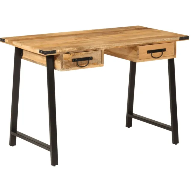 vidaXL Bureau met lades 105x55x70 cm massief mangohout en ijzer Bruin