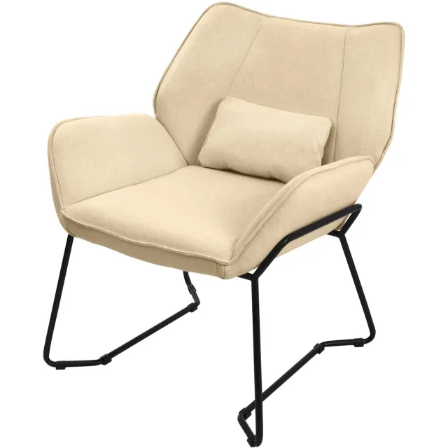 ml-design Woonkamer fauteuil Loungestoel Zand met rugkussen tot 120 kilogram Polyester hoes in linnenlook ML design Zand, Zwart