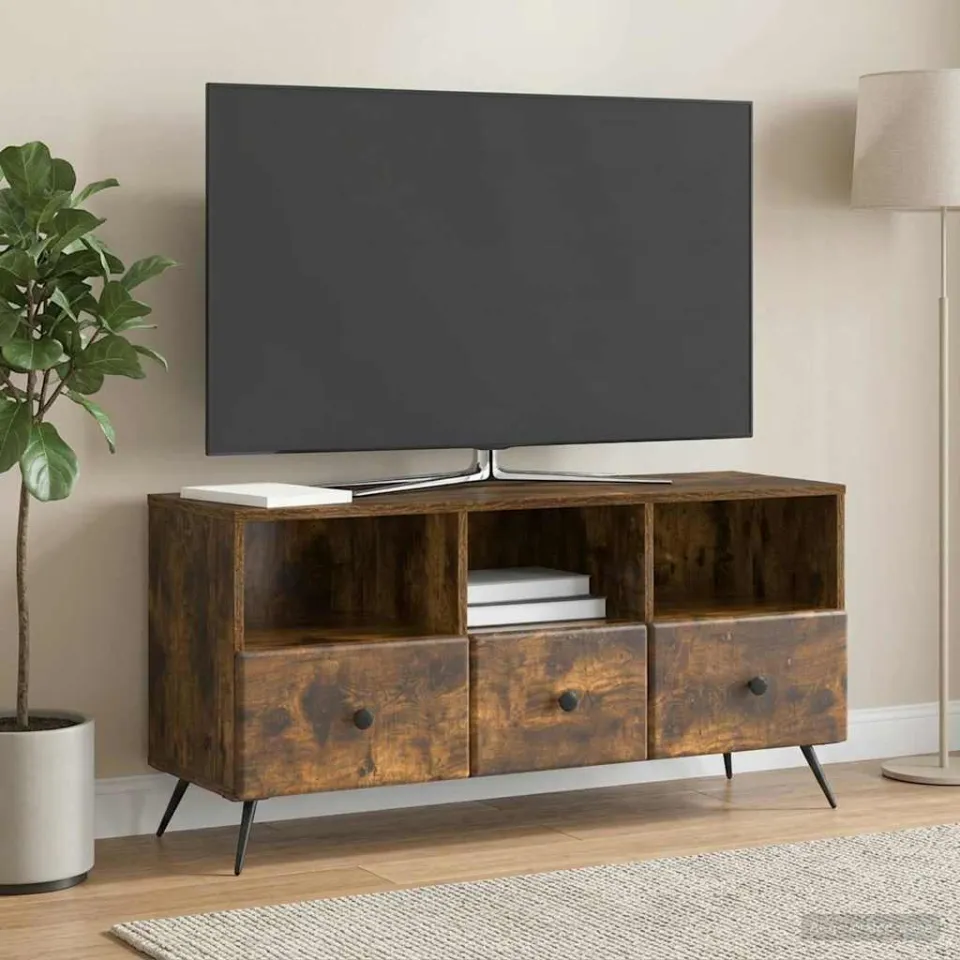 vidaXL TV-kast met lade Gerookt eiken 102 x 34,5 x 50 cm Bewerkt hout, foto 4