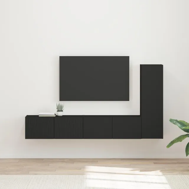 vidaXL Tv-meubelset 3 st Zwart Bewerkt hout