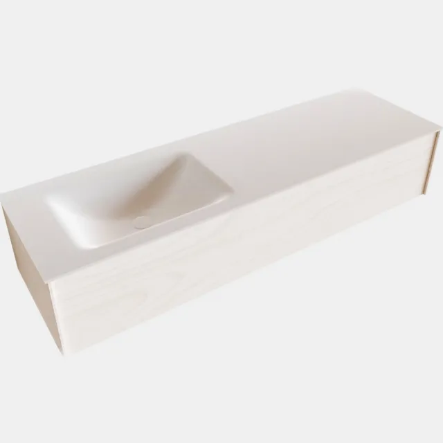 Boss & Wessing Badkamermeubel BWS Madrid Wit 150x45x30 cm Mat Witte Solid Surface Wastafel Links (1 kraangat)