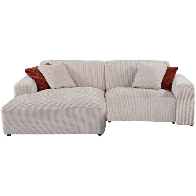 Vente-unique Hoekbank met hoek links van beige ribfluweel TIRONO van Maison Céphy