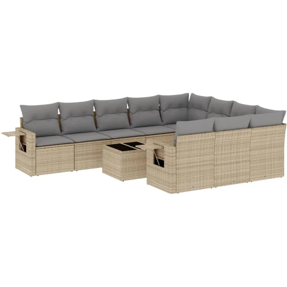 vidaXL 11-delige Tuinset met kussens poly rattan beige, foto 3