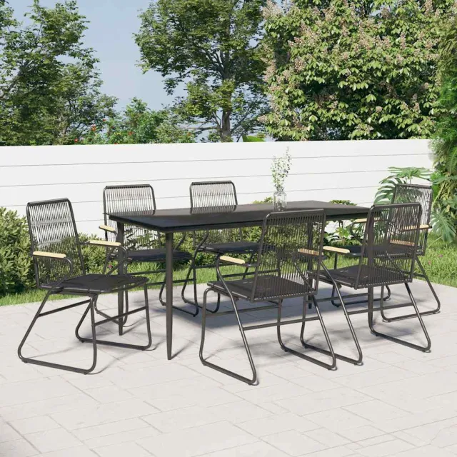vidaXL 7-delige Tuinset PVC-rattan zwart