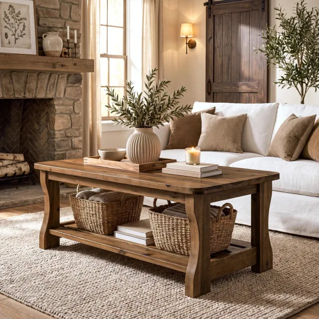 Little Trees LITTLE TREE Rechthoekige Salontafel - 119 x 60 x 45 Cm - Massief Hout - 2 Opbergplanken - Walnootbruin