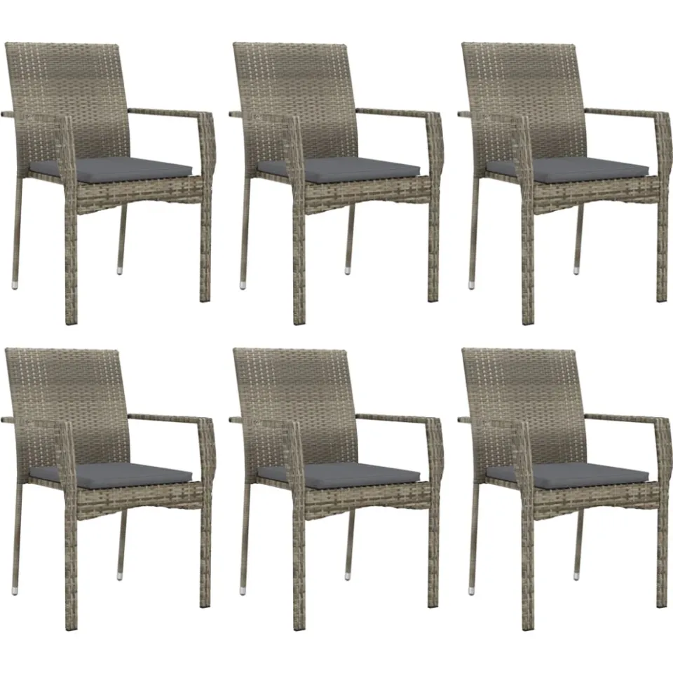 vidaXL 7-delige Tuinset met kussens poly rattan grijs, foto 3