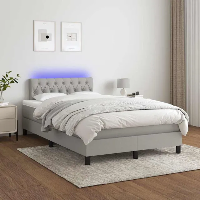 vidaXL Boxspring met matras en LED stof lichtgrijs 120x200 cm grijs