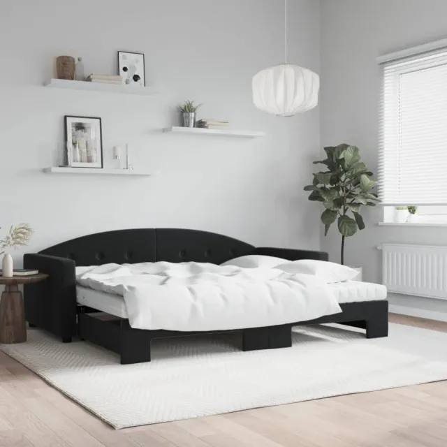 vidaXL Slaapbank onderschuifbed en matrassen 90x190 cm fluweel zwart