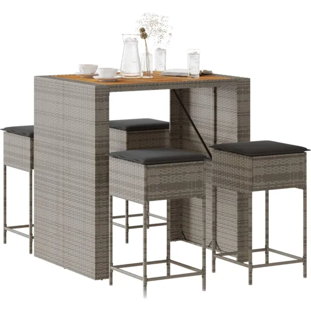 vidaXL 5-delige Tuinbarset met kussens poly rattan grijs