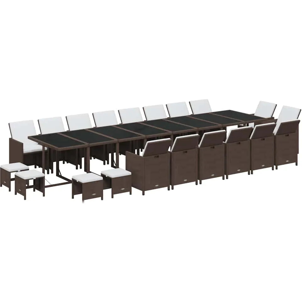 vidaXL 21-delige Tuinset met kussens poly rattan bruin