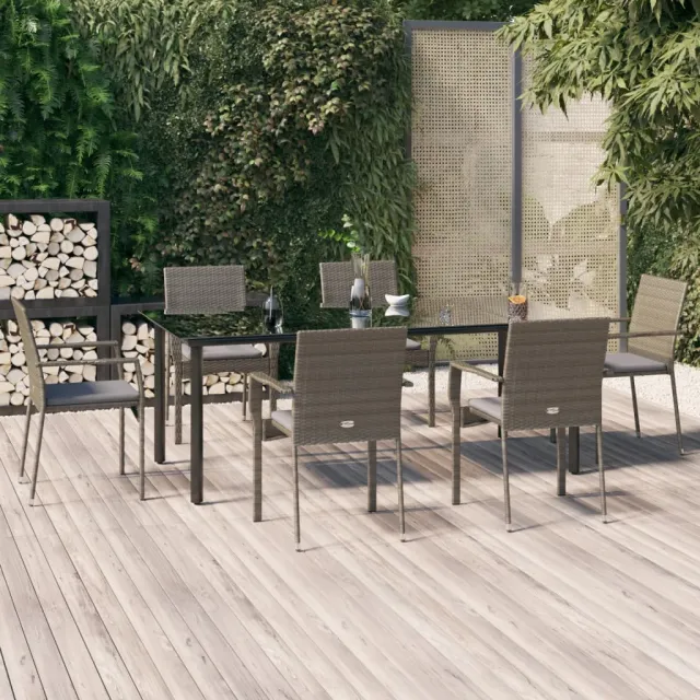 vidaXL 7-delige Tuinset met kussens poly rattan zwart en grijs, foto 2