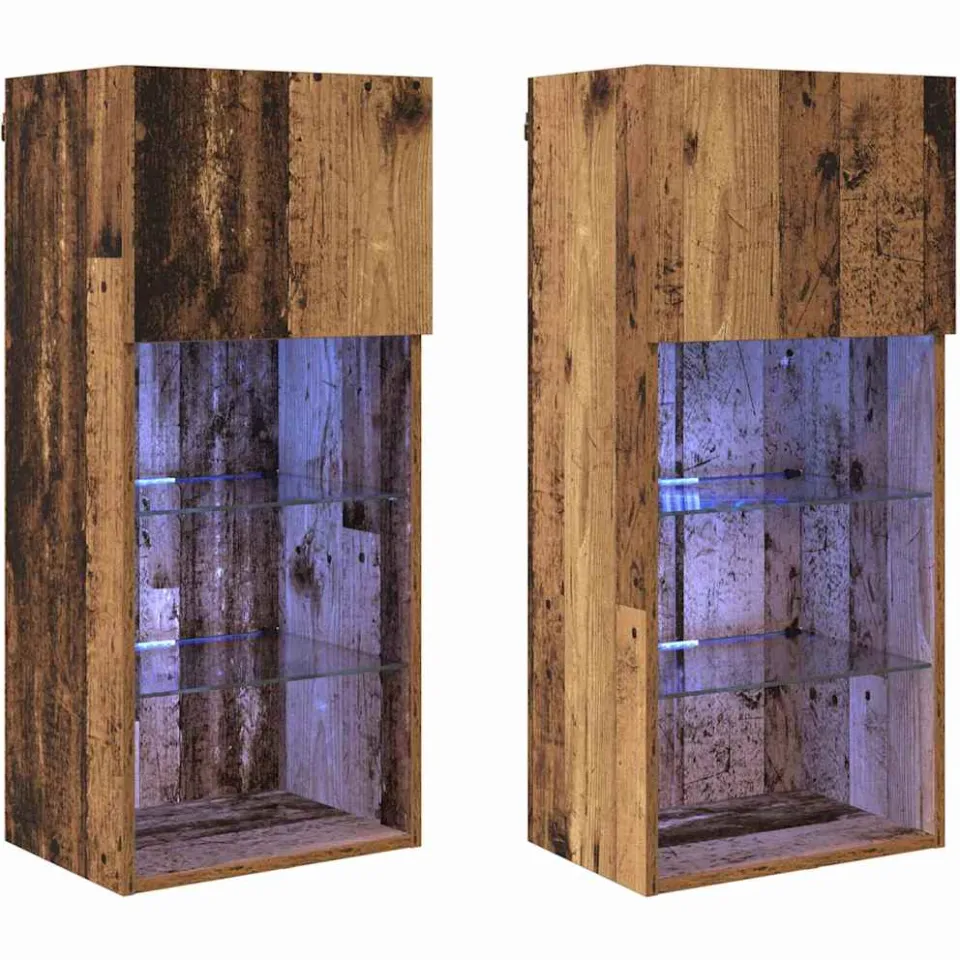 vidaXL Wandgemonteerde TV-kasten 2 st Oudhout Bewerkt hout bruin, foto 3