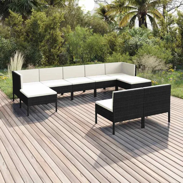 vidaXL 9-delige Loungeset met kussens poly rattan zwart, foto 2
