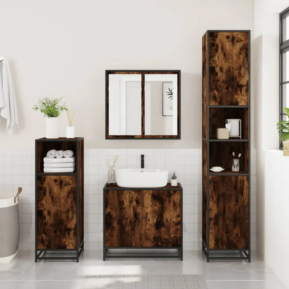 vidaXL Badkamerkast 35x37,5x188,5 cm hout en metaal gerookt eikenkleur, foto 2