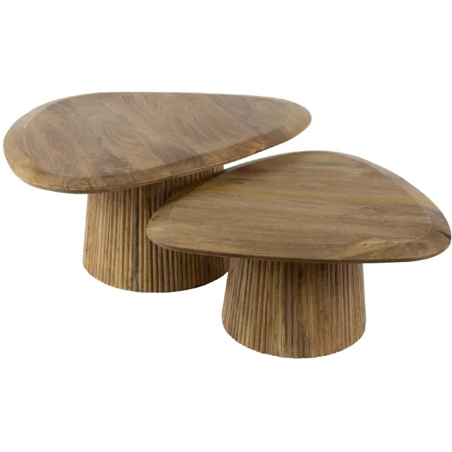 Nest of Nora Salontafel koffietafel set Sari - Set van 2 driehoekig - Massief mangohout Beige