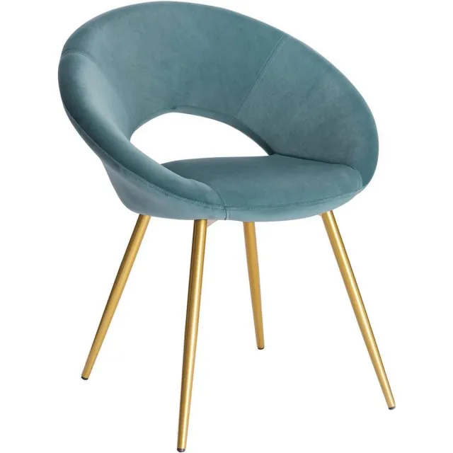 Happyment Luxe Velvet Stoel - Turquoise - Eetkamerstoel - Met armleuning - Vergaderstoel - Gouden Metalen poten - Set van 1 - Zithoogte 47cm
