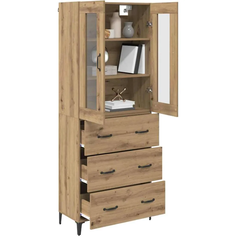 vidaXL Highboard Artisan Eiken 69,5 x 34 x 180 cm Bewerkt hout Bruin