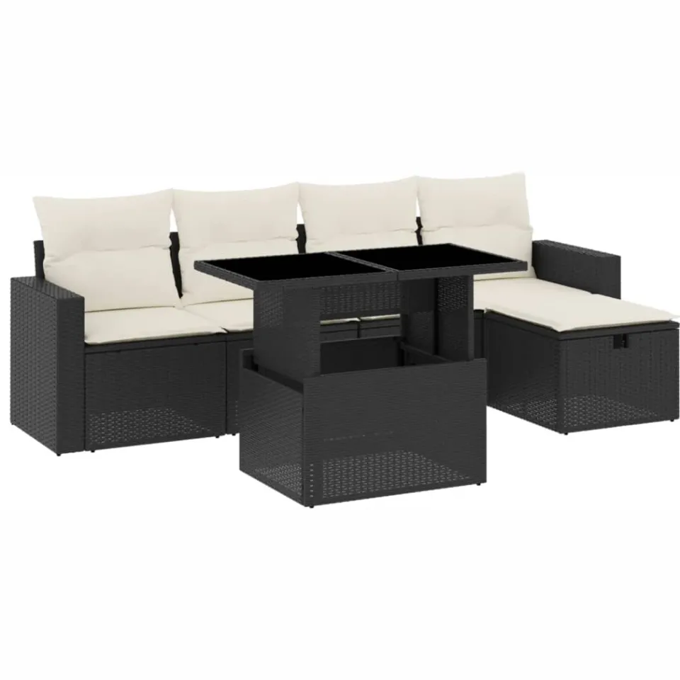 vidaXL 6-delige Loungeset met kussens poly rattan zwart, foto 3