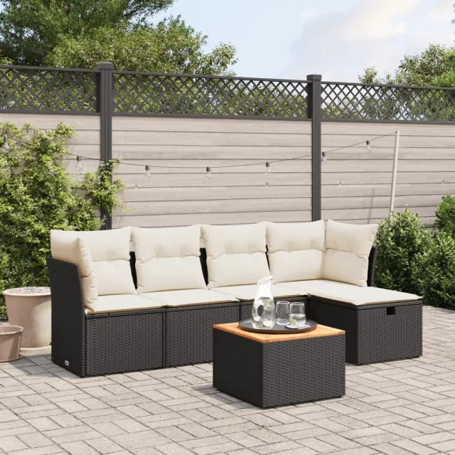 vidaXL 6-delige Loungeset met kussens poly rattan zwart, foto 2
