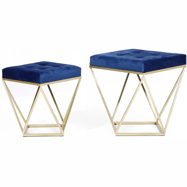 Messa Home Set van 2 Messa Java Pufjes Blauw/Goud Gestoffeerd - Stijlvol Design