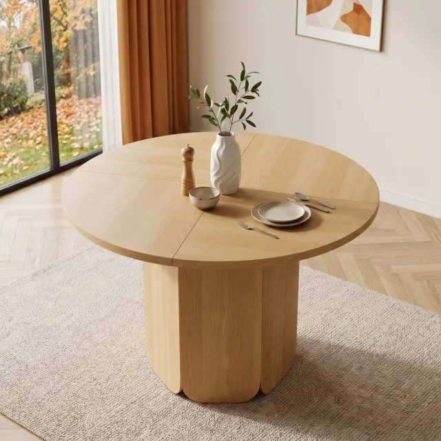 Wishdor Ronde eettafel - Opklapbaar en geschikt voor 4-6 personen - Scandinavisch design - MDF houtlook - Eikenhout - Ø 120 x 75 cm
