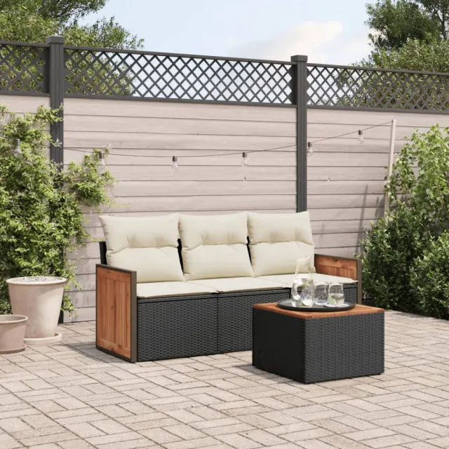 vidaXL 4-delige Loungeset met kussens poly rattan zwart, foto 2