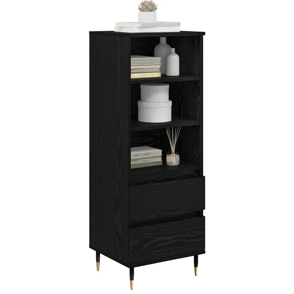 vidaXL Highboard Zwart Eiken 40 x 36 x 110 cm Bewerkt hout, foto 3