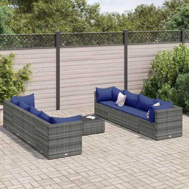 vidaXL 9-delige Loungeset met kussens poly rattan grijs, foto 2