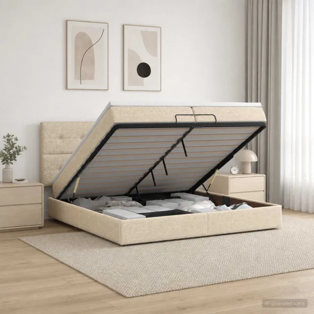 vidaXL Ottoman bed met matras Crèmekleurig 200 x 200 cm Stof