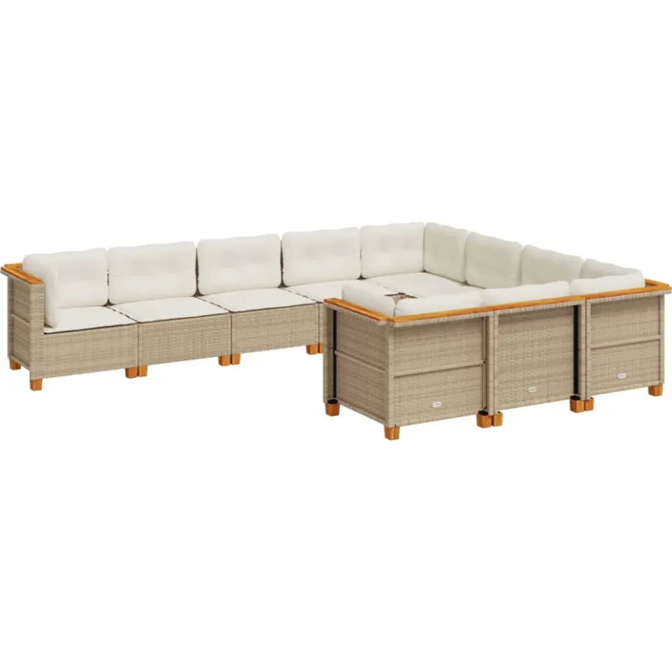 vidaXL 10-delige Loungeset met kussens poly rattan beige