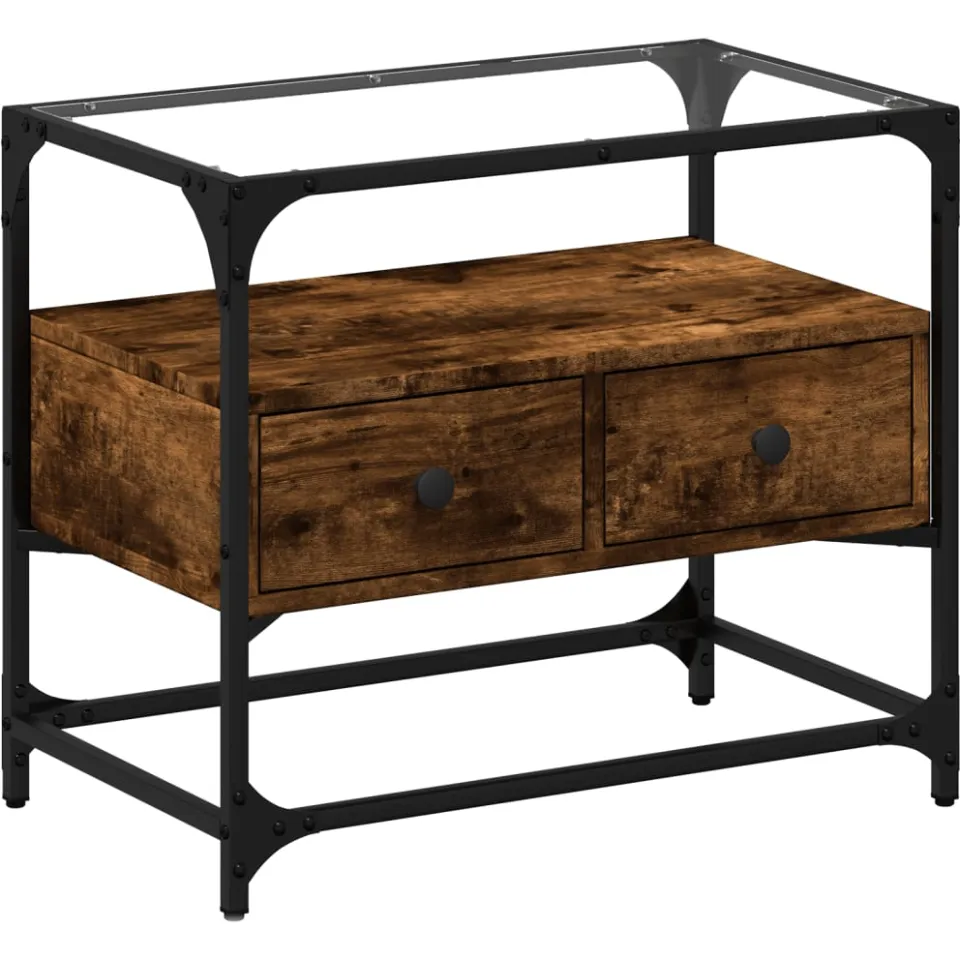 vidaXL Tv-meubel met glazen blad 60x35x51 cm hout gerookt eikenkleurig, foto 3