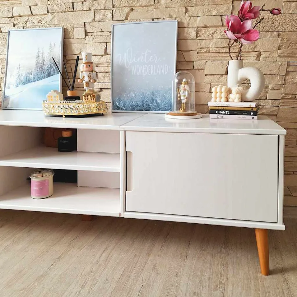vidaXL Tv-meubel MOLDE 158x40x49 cm massief grenenhout wit, foto 4