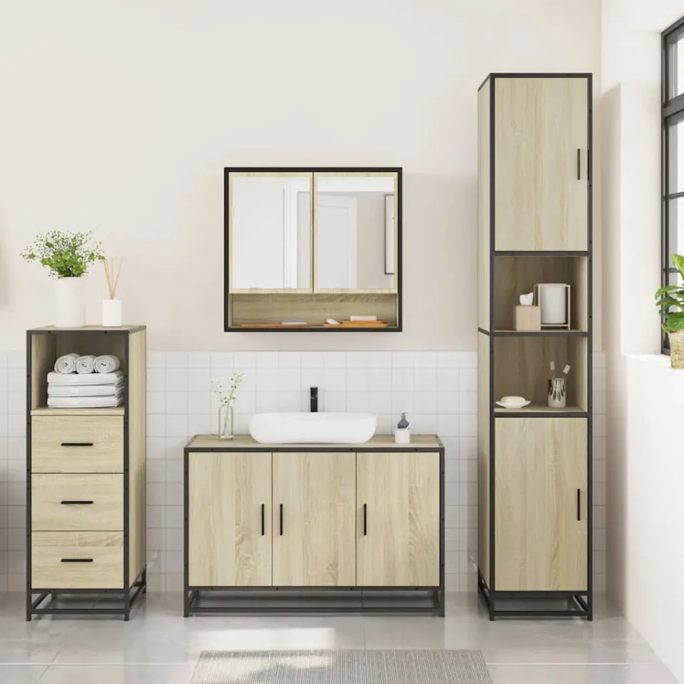 vidaXL 3-delige Badkamermeubelset bewerkt hout sonoma eikenkleurig, foto 3