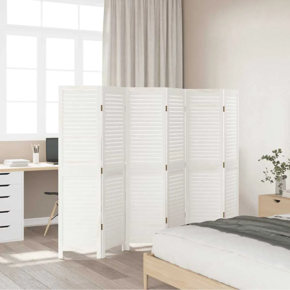 vidaXL Kamerscherm met 6 panelen massief paulowniahout retro wit, foto 3