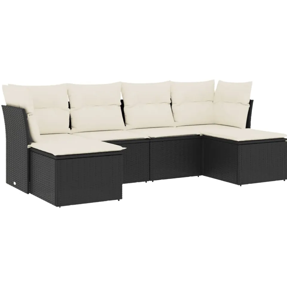 vidaXL 6-delige Loungeset met kussens poly rattan zwart, foto 3