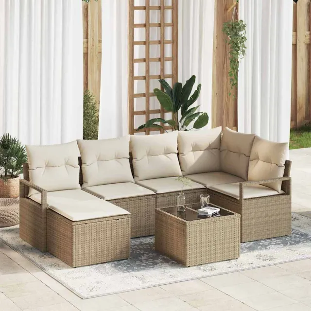 vidaXL Bankstel 7 st Beige poly rattan, foto 2