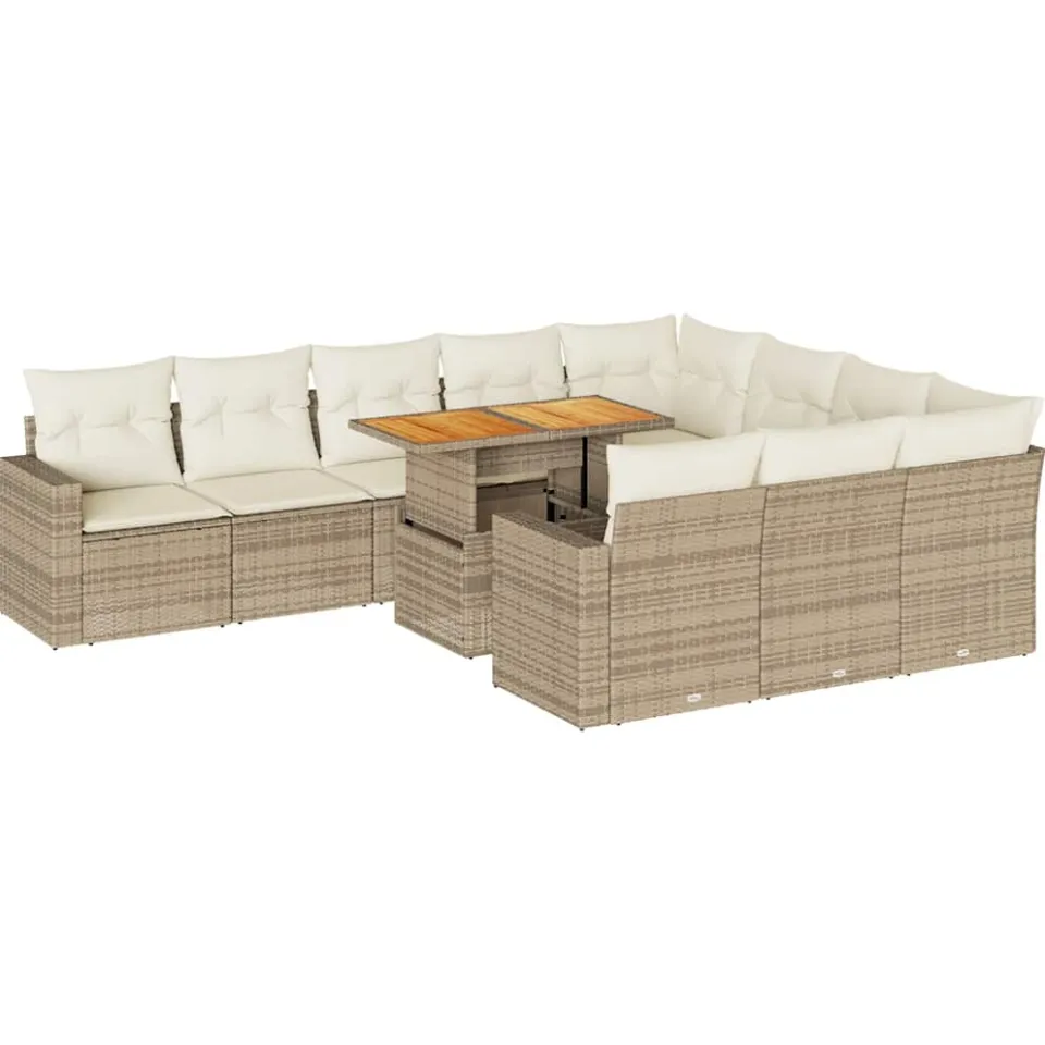 vidaXL 11-delige Tuinset met kussens poly rattan beige, foto 3