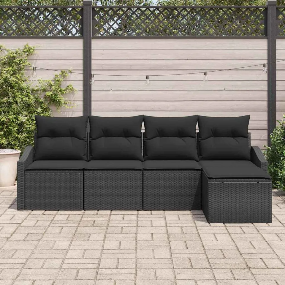 vidaXL Bankstel 5 st Zwart poly rattan, foto 3