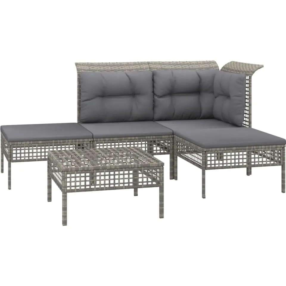 vidaXL 5-delige Loungeset met kussens poly rattan grijs