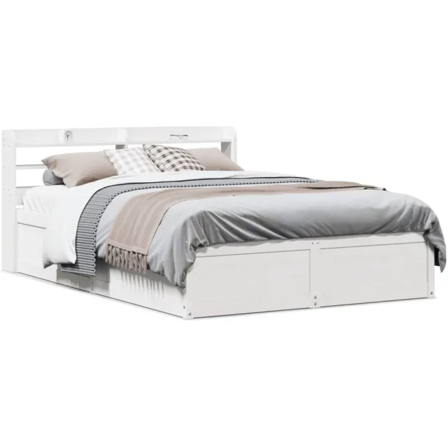 vidaXL Bedframe met hoofdbord massief grenenhout wit 140x190 cm