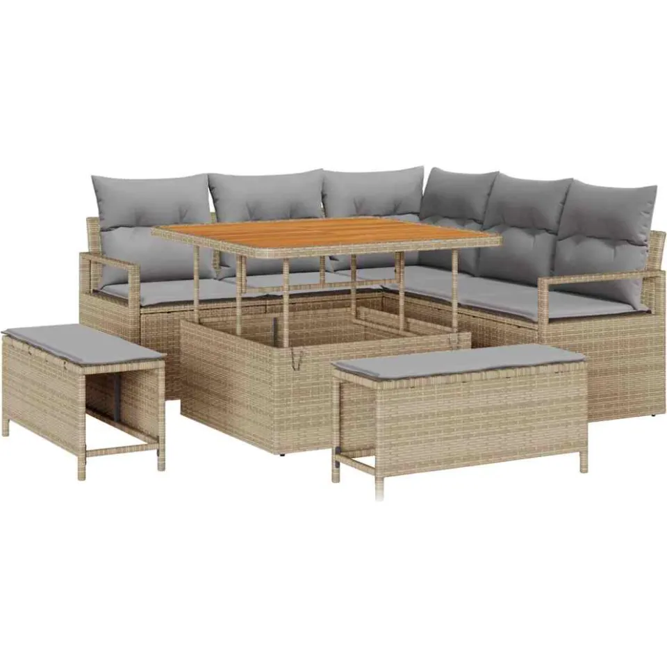 vidaXL Tuinbankenset 8 st Beige poly rattan