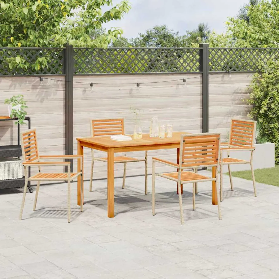 vidaXL Tuin eettafelset 5 st Beige Massief Acaciahout, foto 3