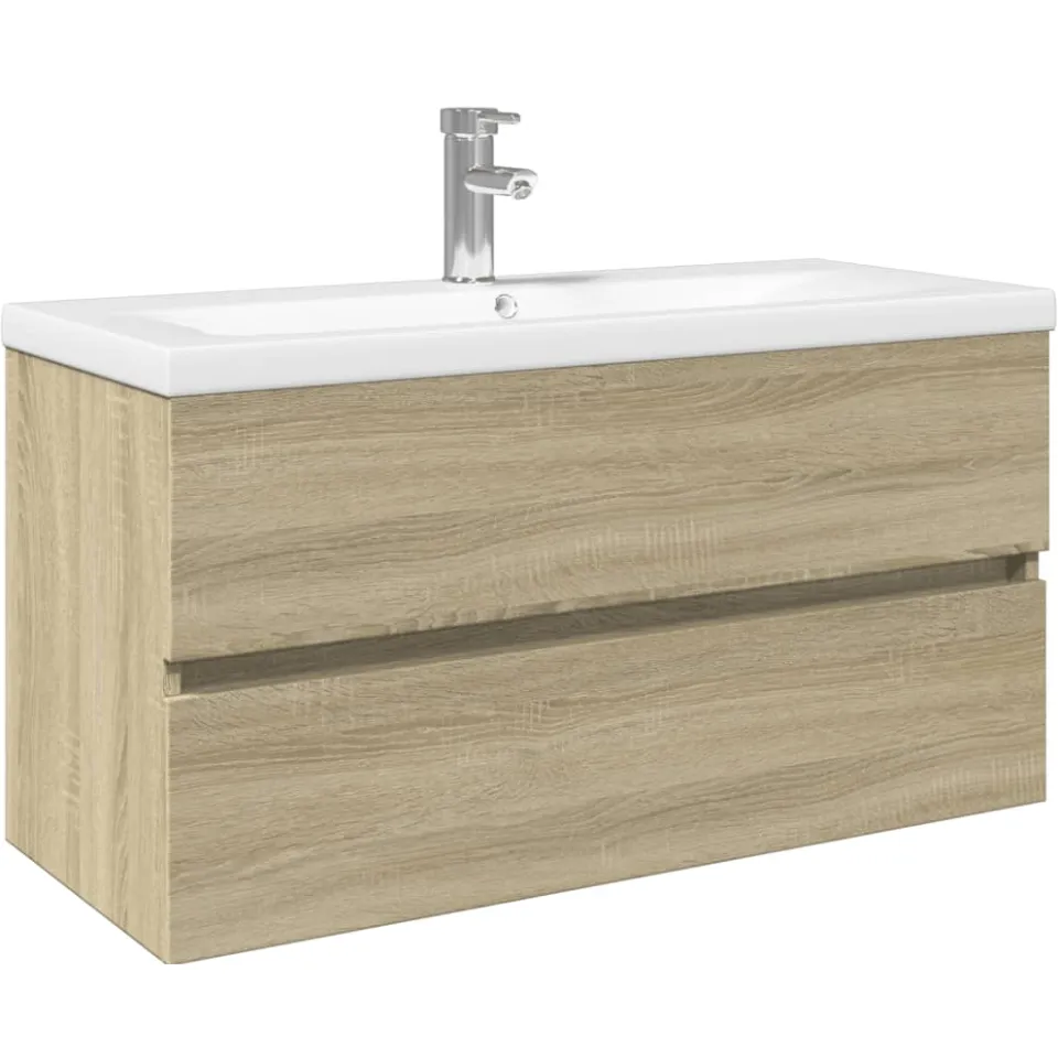 vidaXL 2-delige Badkamermeubelset keramiek en bewerkt hout bruin, foto 3