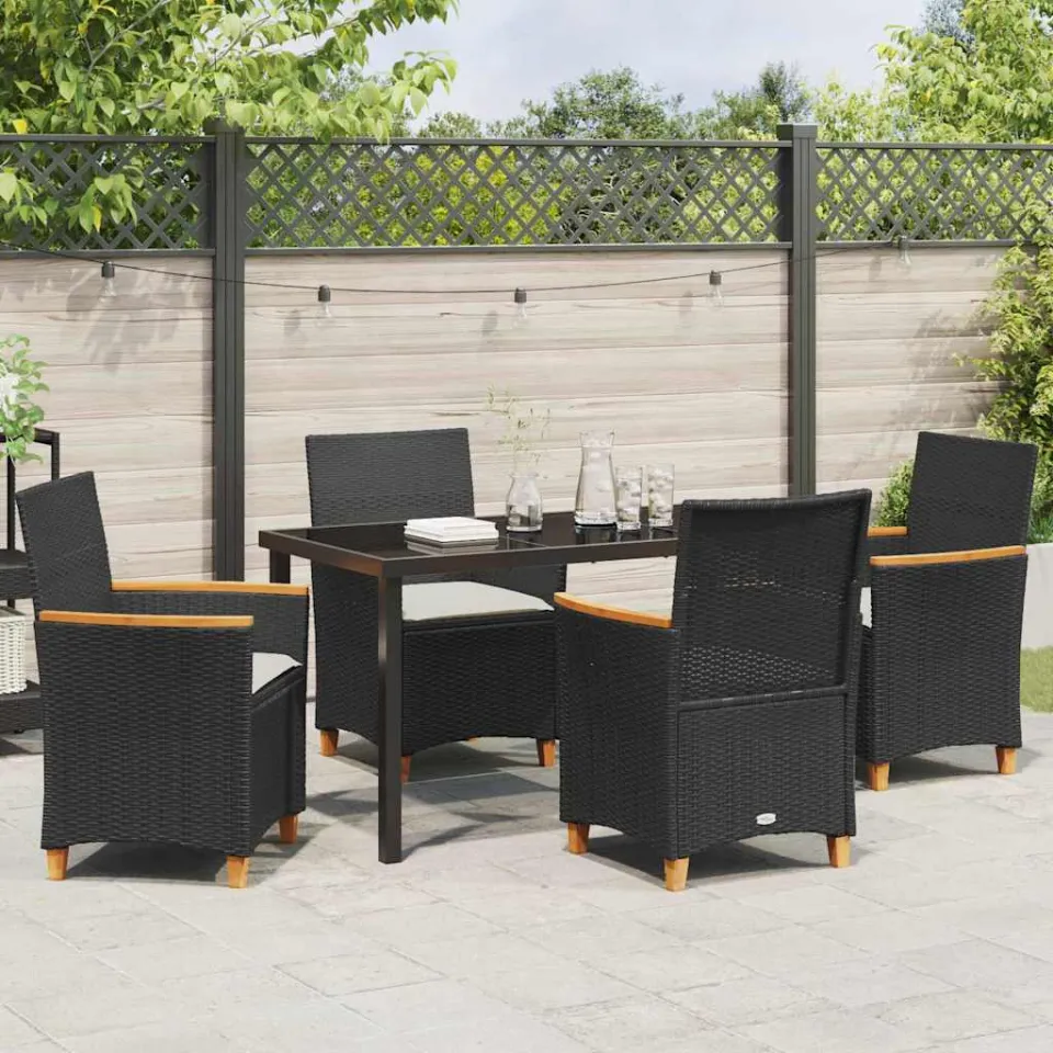 vidaXL Tuin eettafelset 5 st Zwart poly rattan, foto 3