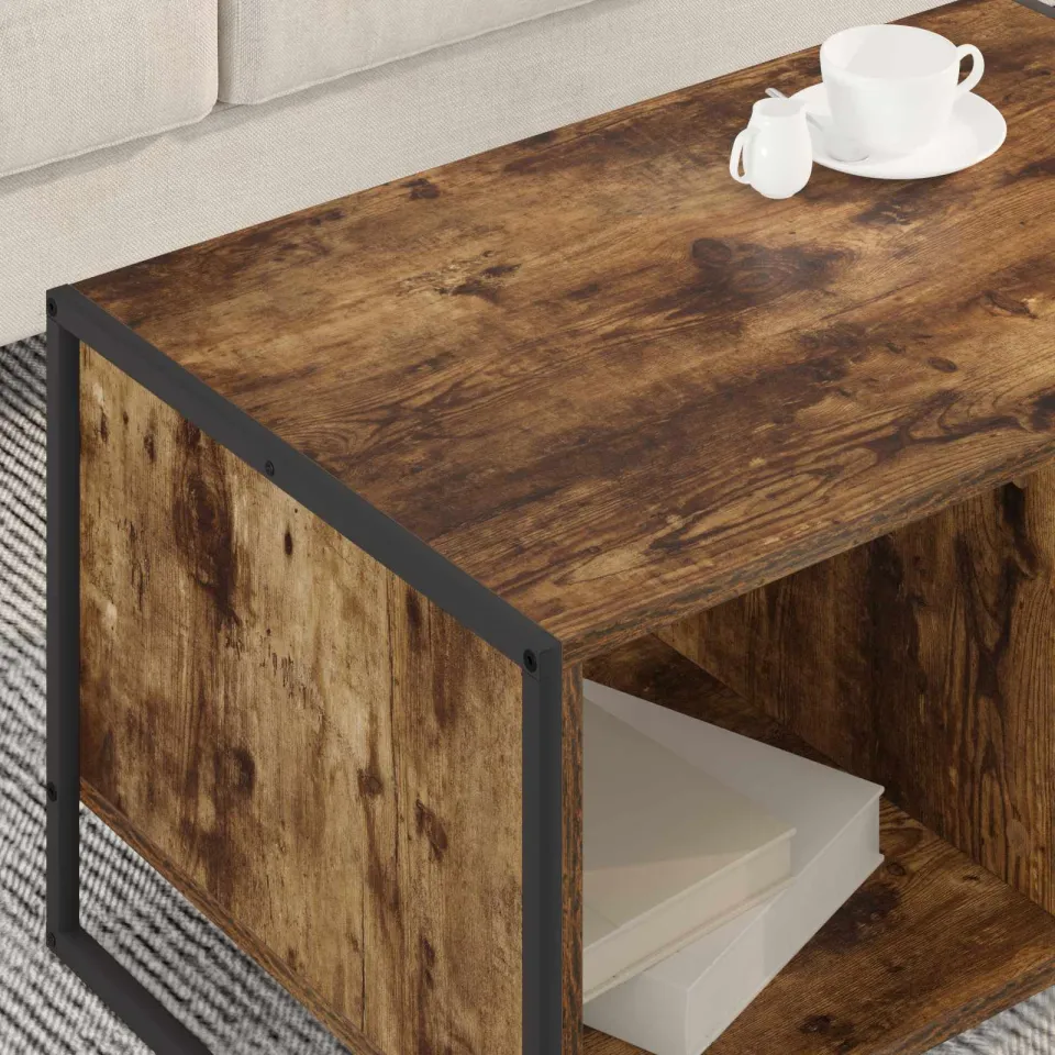 vidaXL Salontafel Rook Eik 80 x 50 x 40 cm Bewerkt hout bruin, foto 3